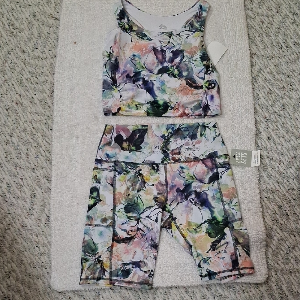 RBX White and Green Floral Activewear